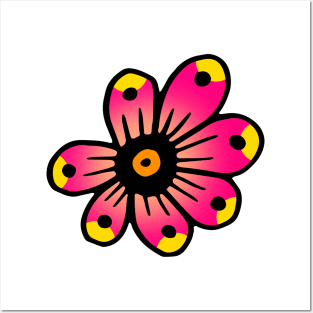 Pink and Yellow Flower Doodle Art Posters and Art